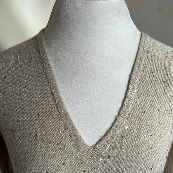 LOFT Muted Gold Long Sleeve Sweater Dress with Sparkle Sequins Embellishment  XS - Picture 3 of 8